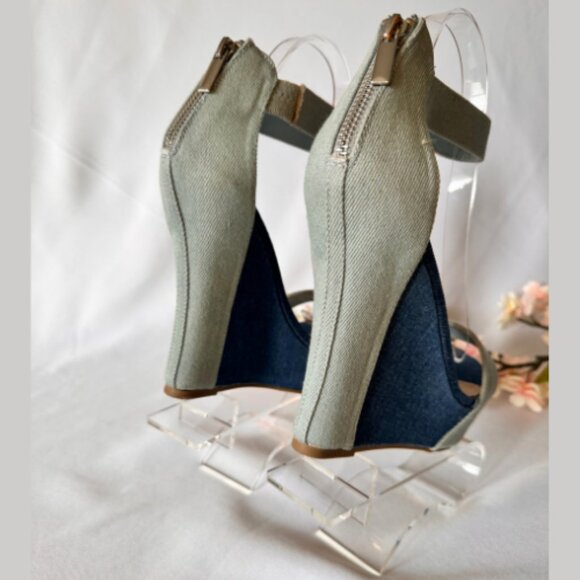 Denim Platform Wedge Sandals - Picture 6 of 9